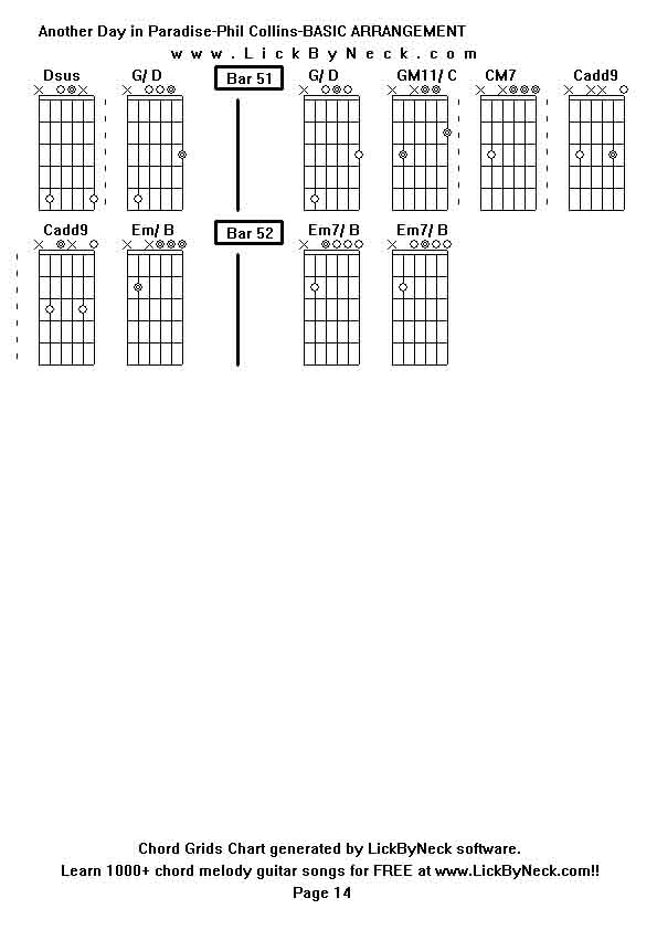 Chord Grids Chart of chord melody fingerstyle guitar song-Another Day in Paradise-Phil Collins-BASIC ARRANGEMENT,generated by LickByNeck software.